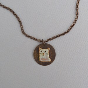 Pendant Necklace with Kitty Cat Face Made from Stoneware Clay