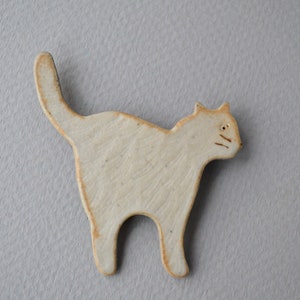 Handmade Ceramic Cat Brooch of Stoneware Clay with Matte Glaze