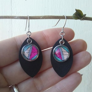 Pink and Blue Wood Earrings