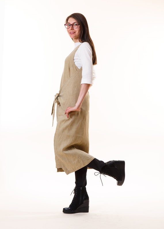 khaki pinafore