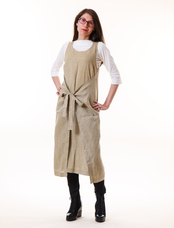 khaki pinafore