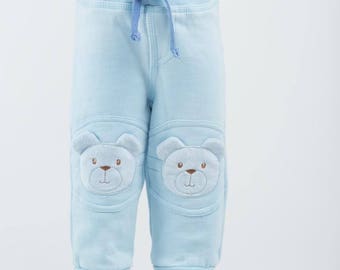 Baby Pants with Knee Pads - Blue teddy