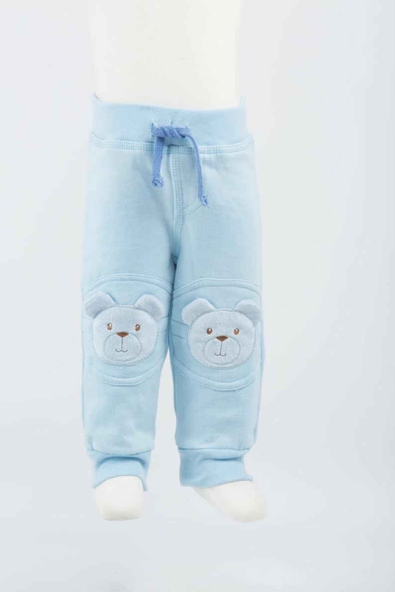 Baby Pants With Knee Pads Blue Teddy Etsy