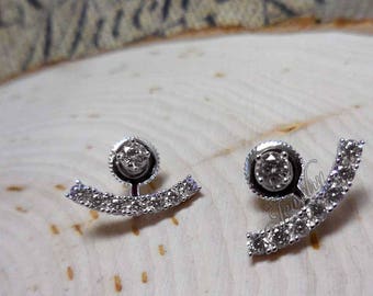 Silver Swarovski Crystal Crescent Stud Earrings