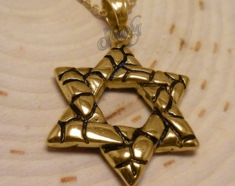 Gold Chiseled Star of David Necklace