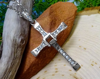 Fast & Furious Dominic Toretto Inspired Large CZ Cross Pendant Necklace 18K-WGP