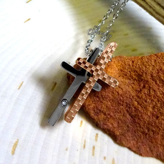Luxury Rose-Gold & Silver CZ Cross Pendant Necklace Chain for Men/Women Luxury Rose-Gold & Silver CZ Cross Pendant Necklace Chain for Men/Women
