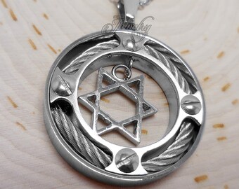 555Jewelry 2 Tone Stainless Steel Star of David Necklace for Men, 16-24