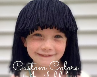 Kids yarn wig, Yarn wigs for adults, Black yarn wig, Bob style wig, kids Halloween costume, Flapper costume wig, 20s party accessories