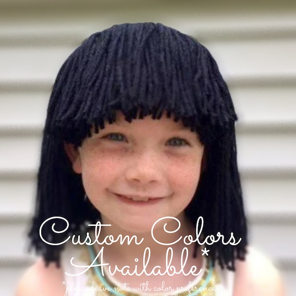 Kids yarn wig, Yarn wigs for adults, Black yarn wig, Bob style wig, kids Halloween costume, Flapper costume wig, 20s party accessories