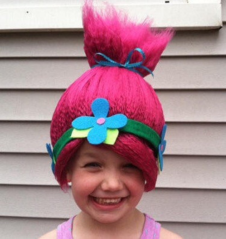 Troll hair kids Halloween Trolls Poppy costume wig for kids | Etsy
