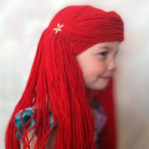 Ariel wig yarn, Red yarn wig, Halloween costume girls, Little Mermaid costume hair, Ariel costume girls, Little mermaid birthday gift girl