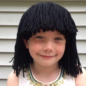 Cleopatra costume wig, Black yarn wig, Short bob style wig, girls Halloween costume wig, 20s style wig, toddler Halloween costume idea