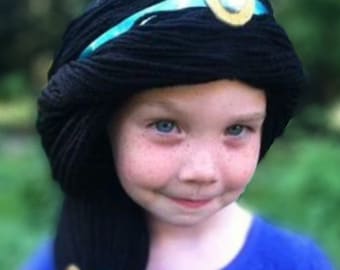 Princess Jasmine wig, Birthday gift for granddaughter, Yarn wigs for kids, Niece gift Birthday, Jasmine costume wig, Jasmine dress up hair