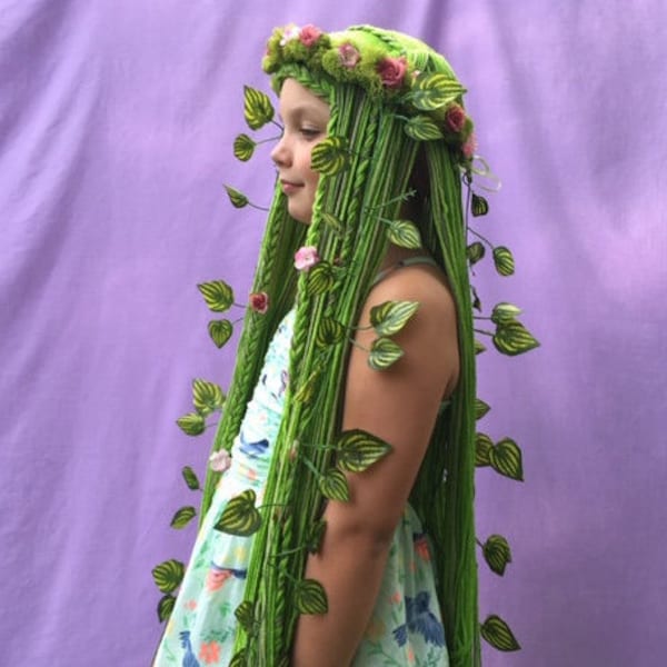 Mother Nature costume wig, Mother Earth costume wig, Tefiti wig, Green yarn wig, Te Fiti costume wig, Mother Nature wig, Gaia costume wig