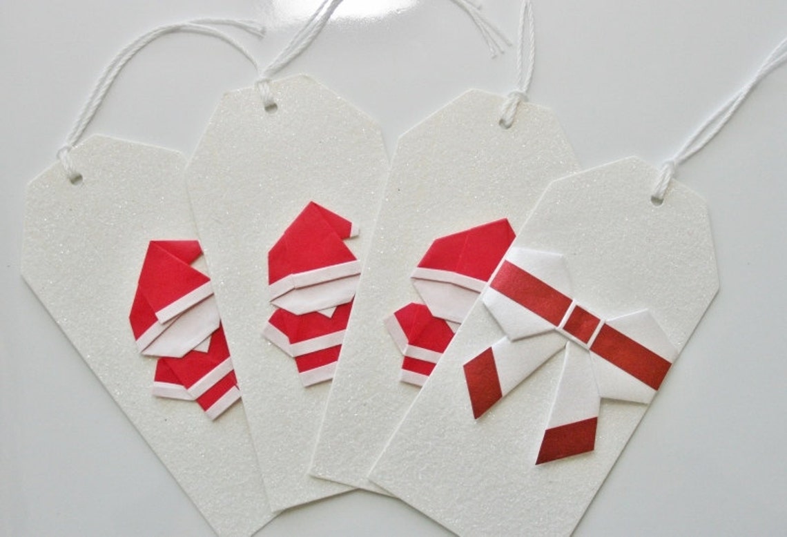 Christmas Tags.Gift tags.Origami Christmas.Set of 4.Santa Gift | Etsy