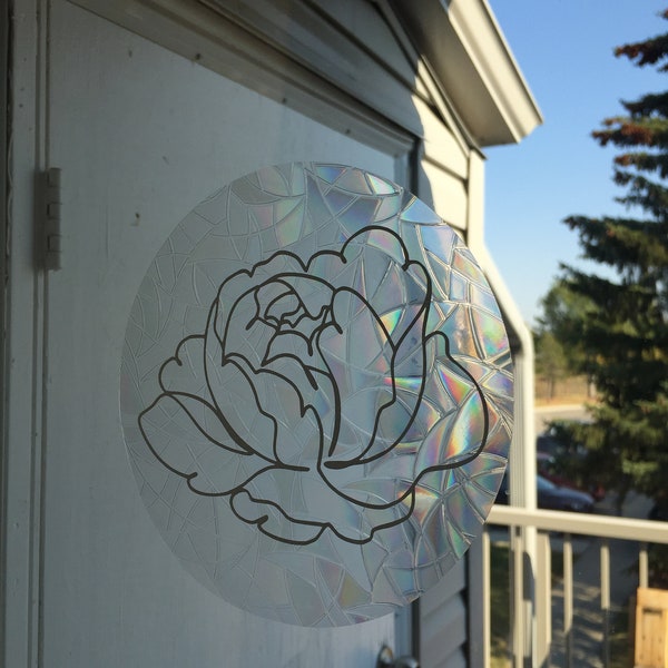 Rainbow Suncatcher, Sun Catcher, Happy, Sticker Decal, Flower, Peony, Star, Rainbow Prism, Reusable, Window