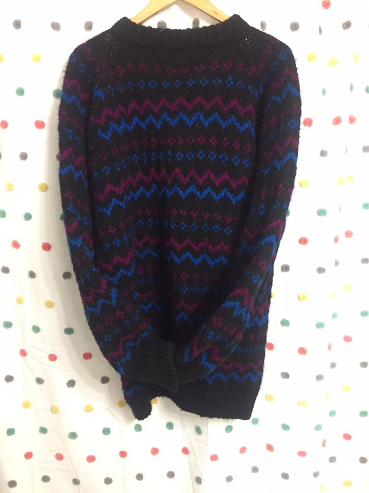 Vintage Handmade Wool Sweater 90s Purple Blue | Etsy