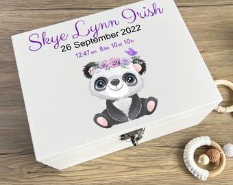Personalized Purple Baby Animal Nursery Floral Wood Keepsake Memory Box - Perfect New Baby Gift - Choose Your Animal
