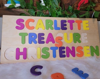 Personalized Wooden Name Puzzle for Kids | Custom 3-Name Puzzle | Educational and Montessori Toy | Handcrafted Eco-Friendly Gift