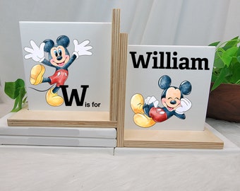 MOUSE BOOKENDS, BABY Boy Name Bookends, Custom Initial Bookends for Nursery Decor, Personalized Birthday Bot Gift, Rustic Bookends