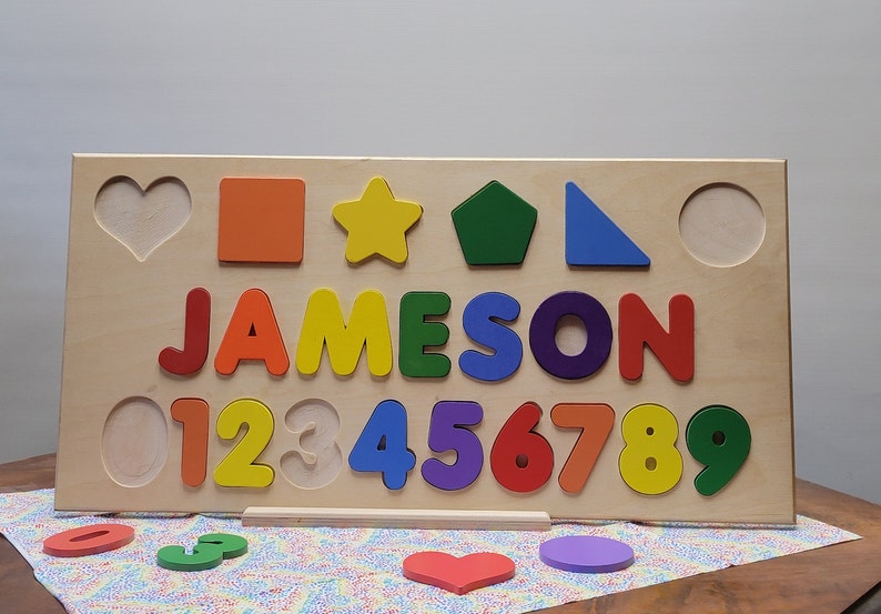 Custom Wooden Name Puzzle With Shapes and Numbers Etsy