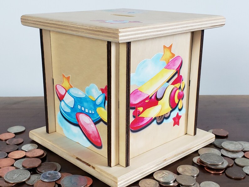 Piggy Bank Wood Airplane Nursery Decor Gift For Boy Coin Etsy