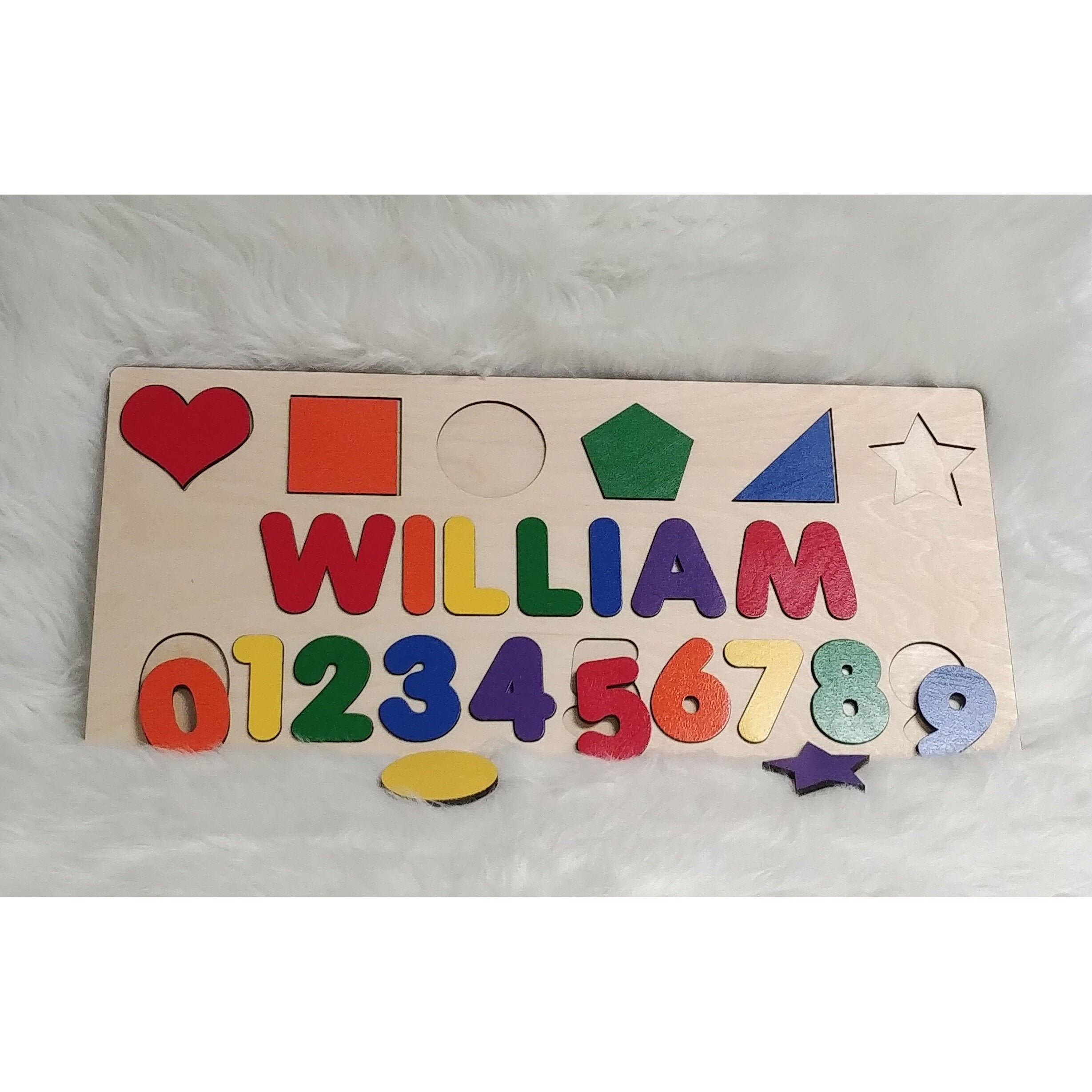 Custom Wooden Name Puzzle With Shapes and Numbers Etsy