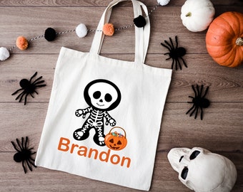 Personalized Halloween Tote Bag Customized Skeleton Ghost Cat Witch Vampire Wolf Devil Canvas Tote Bag for Trick or Treat Goodie gift Bags