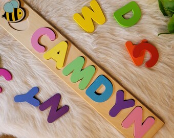 Bumble Bee, Name Puzzle, Montessori Baby Toys, Baby Name Sign, Gift for Kids, Wooden Toy, Baby Shower Gift, Easter Gift, Vday Gifts For Kids