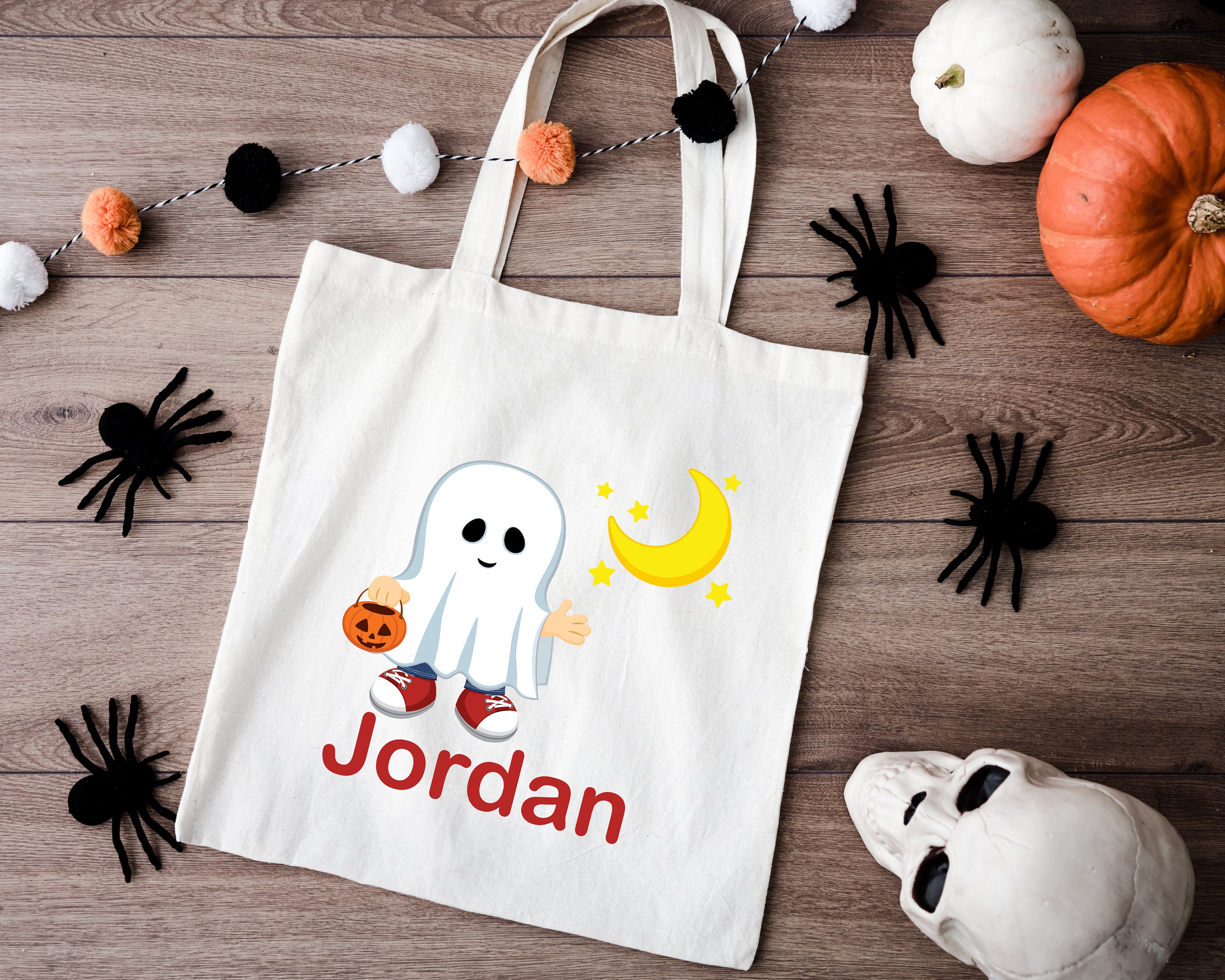 Checkered Floral Ghost Halloween Personalized Tote Bag DIY Kits