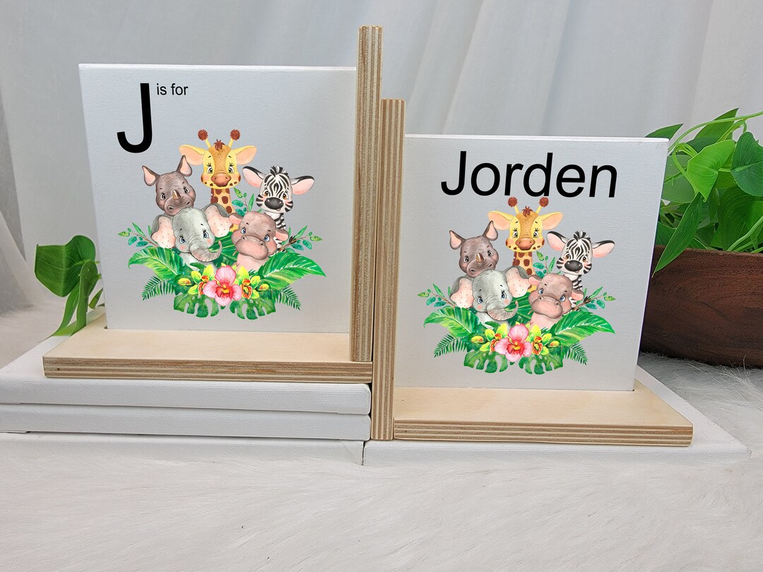 SAFARI ANIMAL BOOKENDS Baby Name Bookends Letter Bookends Etsy