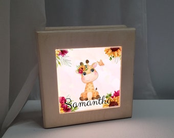 Cute Giraffe Night Light, Personalized Light, Led Nightlight, Sunflower Nursery Decor, Nursery Decoration, Girls Birthday Gifts