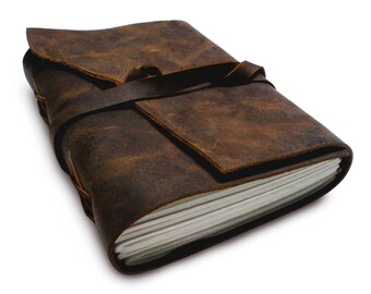 Antique Dark Brown III Leather Journal Diary (Handmade) with leather tie closure - Leather Cord Coptic bound