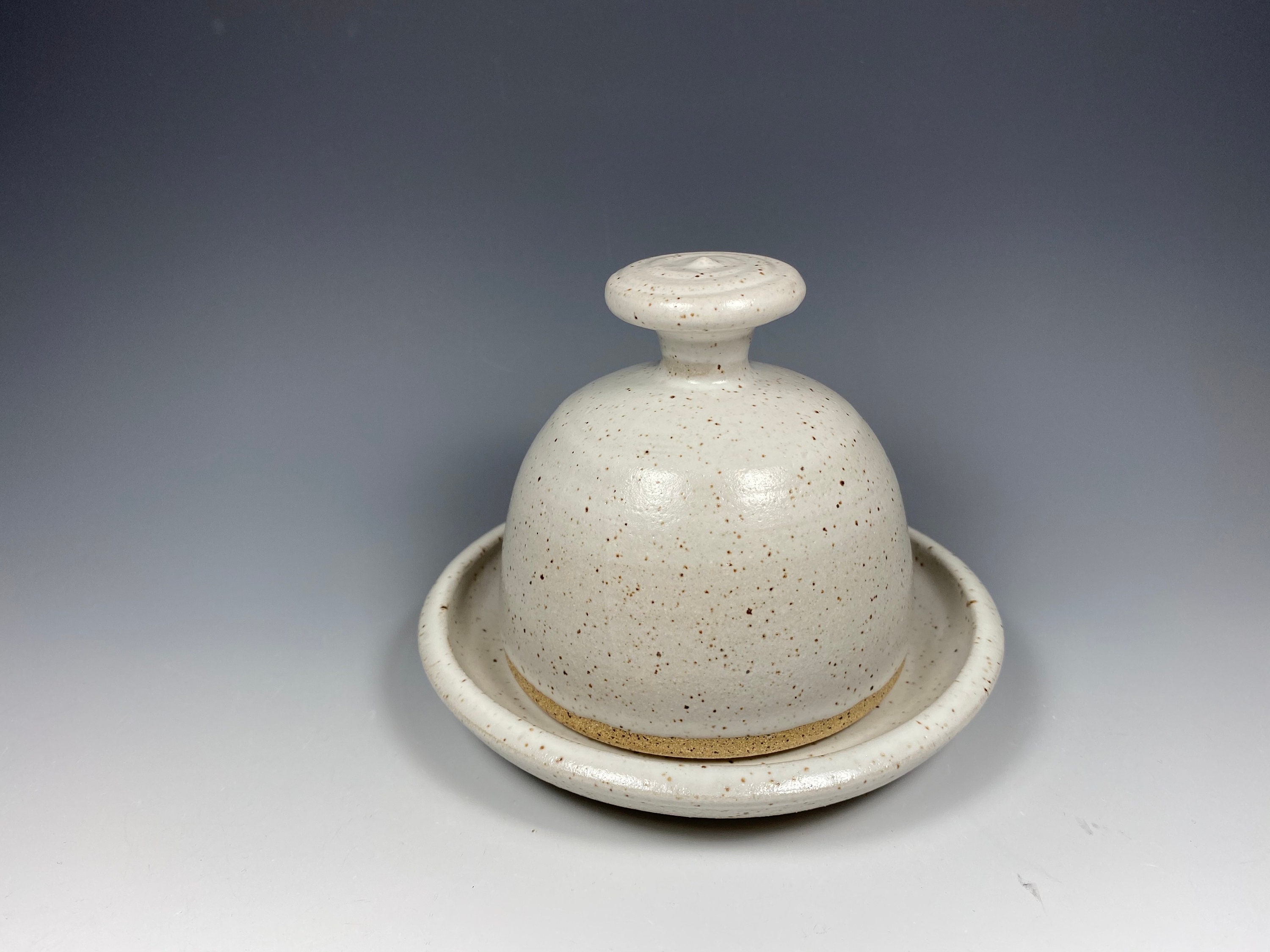Pottery Butter Dish Small Round Dome Lid with Knob Etsy