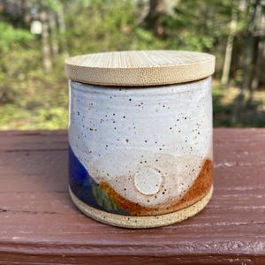 Handcrafted Stoneware Salt, Spice, or Pill Jar with Snap-on Wooden Lid