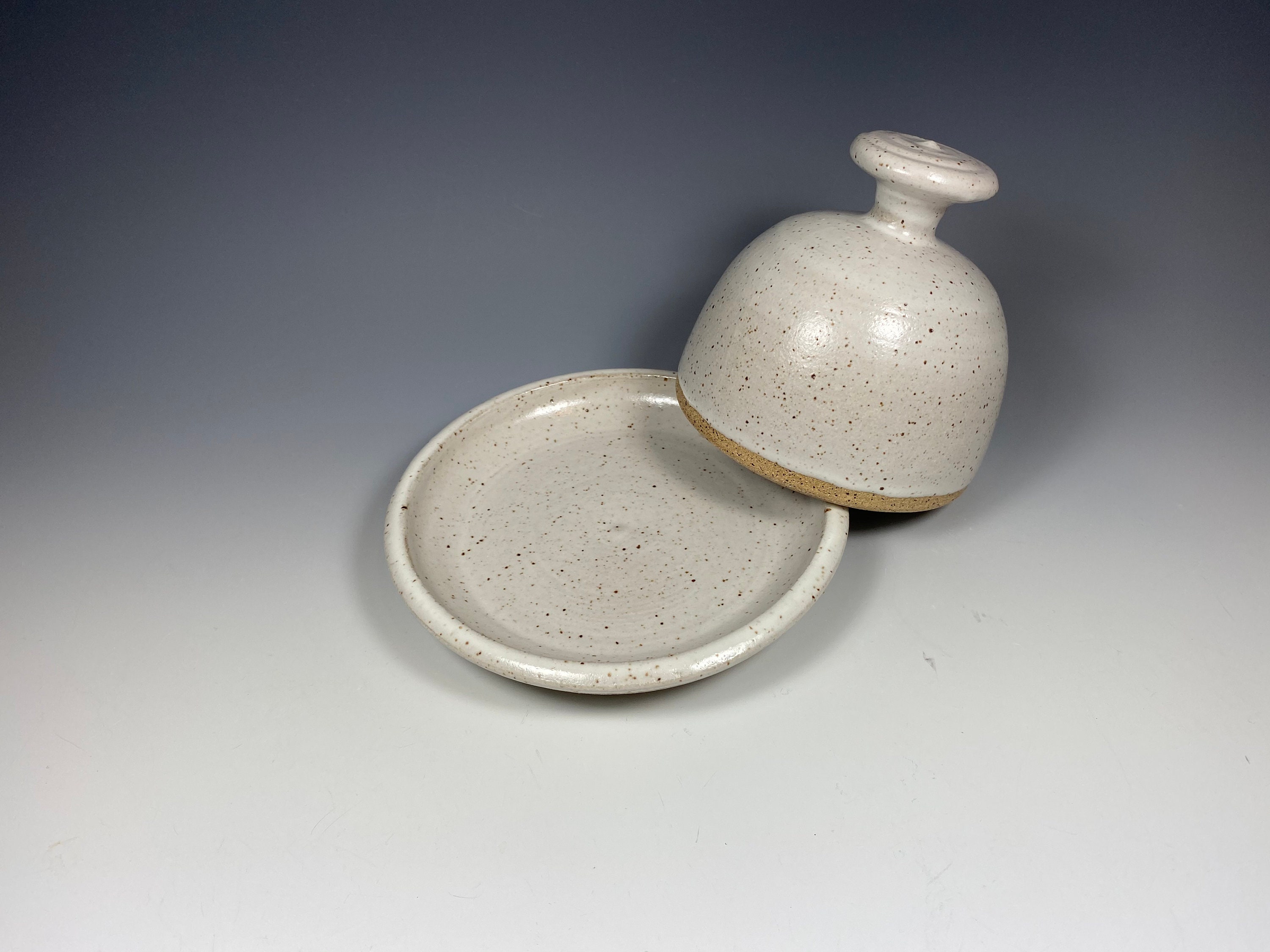 Pottery Butter Dish Small Round Dome Lid with Knob Etsy