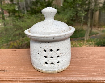 Pottery Garlic Keeper, Speckled White