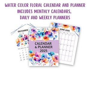 2025 Floral Water Color Calendar & Planner (Digital Download)
