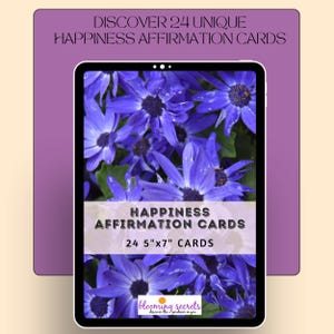 Cartes d'affirmation du bonheur avec photographie florale | 24 affirmations uniques imprimables | Cartes d'encouragement | Un cadeau inspirant pour prendre soin de vous