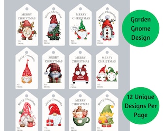 Printable Gnome Christmas Gift Tags | 24 Whimsical Designs (PDF)