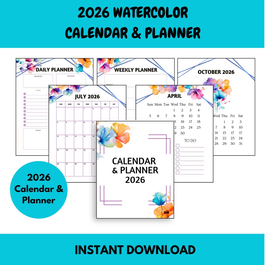 2026 Printable Floral Watercolor Calendar & Planner | Daily and Weekly ...