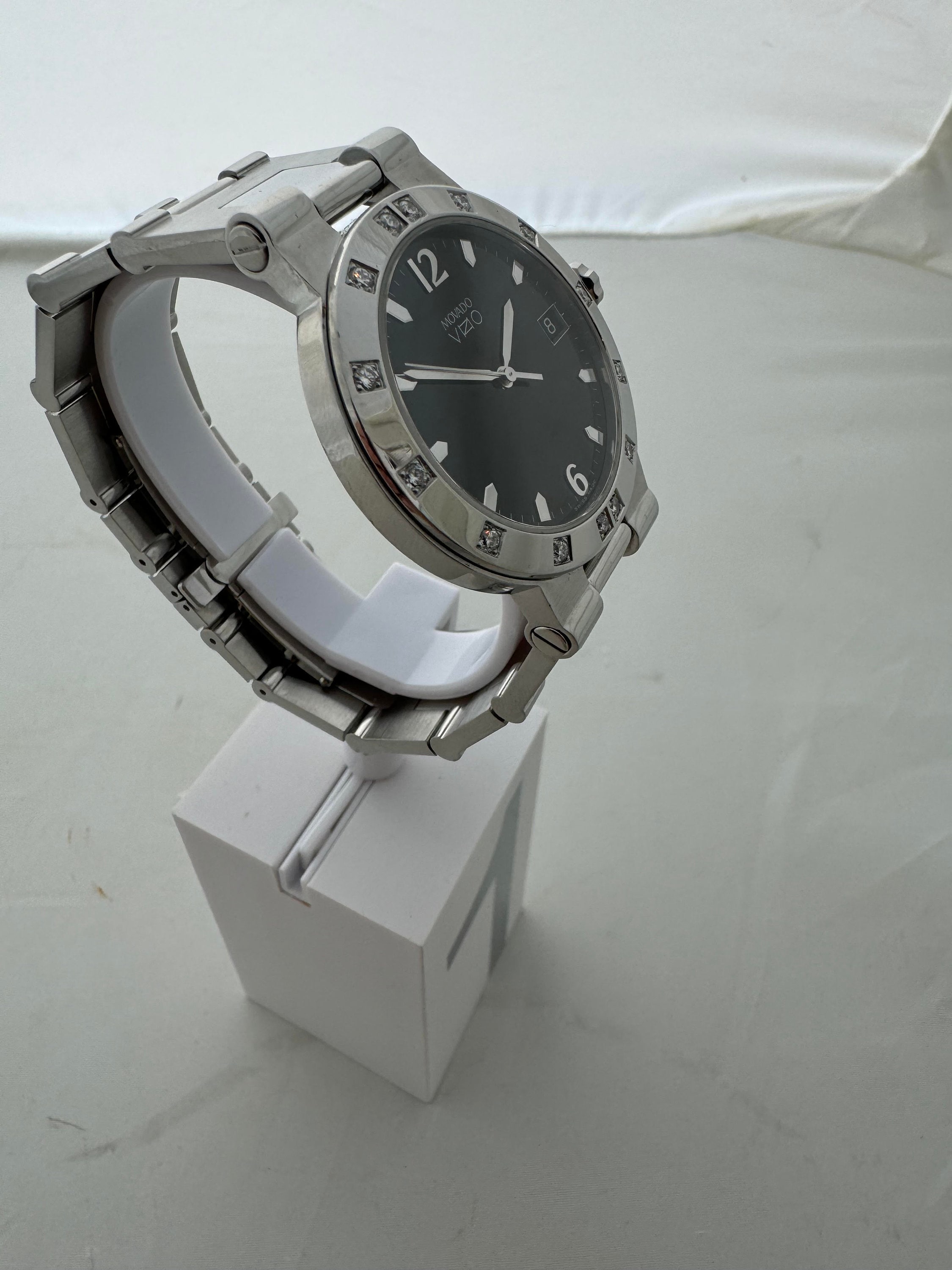 Movado Vizio Black Face Diamonds Stainless Steel Vintage Luxury Watch Etsy UK