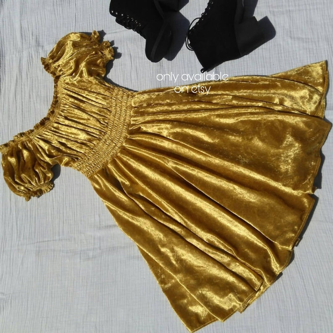 Belle Crushed Velvet Gold Dress 