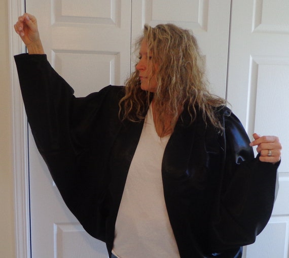 BLACK SATIN JACKET vintage 1980s handmade - image 2