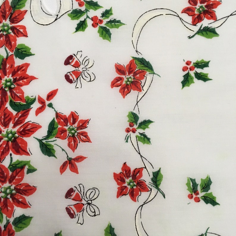 Bells Holly FREE SHIPPING Scalloped Edge Vintage Christmas Hankie Candy Canes