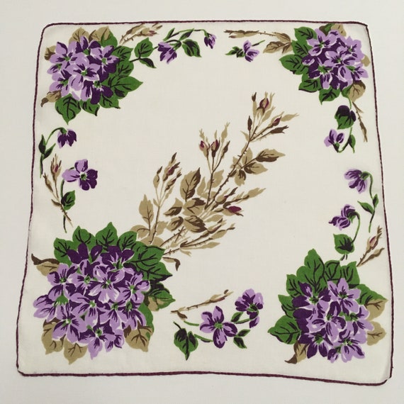 Purple and Pink Floral Hankie Scalloped Purple Flowers Oval Handkerchief Vintage Purple Violet Floral Handkerchief Pure Linen Hankie