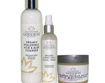 Organic 3 Step Anti-Aging Skin Care Kit - Cleanse, Tone, Hydrate
