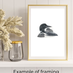 Impression d'art huard - Plongeon huard avec deux poussins - oeuvre d'art huard signée par l'artiste - oeuvre d'art murale oiseau originale - cadeau pour maman - cadeau pour soeur