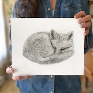 Fox Art print - Cute fox wall art embossed for authenticity - Gift for animal lover - Original Fox wall art comes signed by Artist